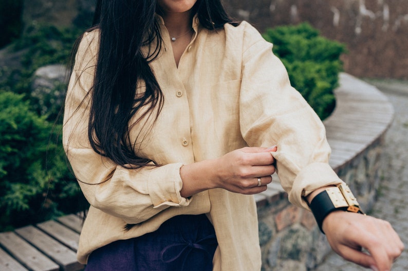 Button up shirt for women, plus size victorian linen blouse, comfy linen clohting. image 8