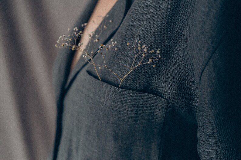 Gray pj set, linen two piece set, comfy womens streetwear pant suit. image 8