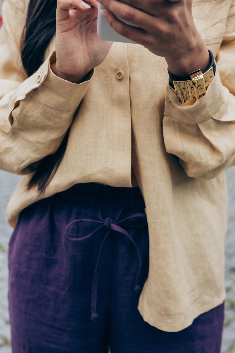 Button up shirt for women, plus size victorian linen blouse, comfy linen clohting. image 3