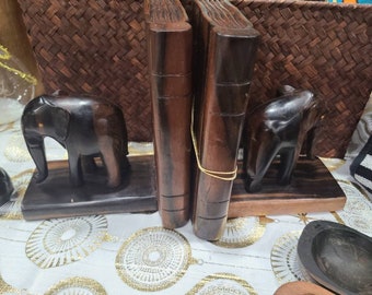 Hand carved ebony wood African book ends