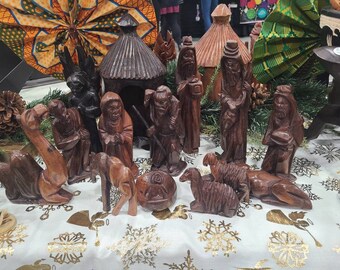 Extra large African wood nativity