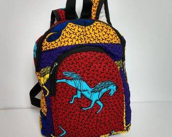 Hand sewn African ankara fabric kids backpack