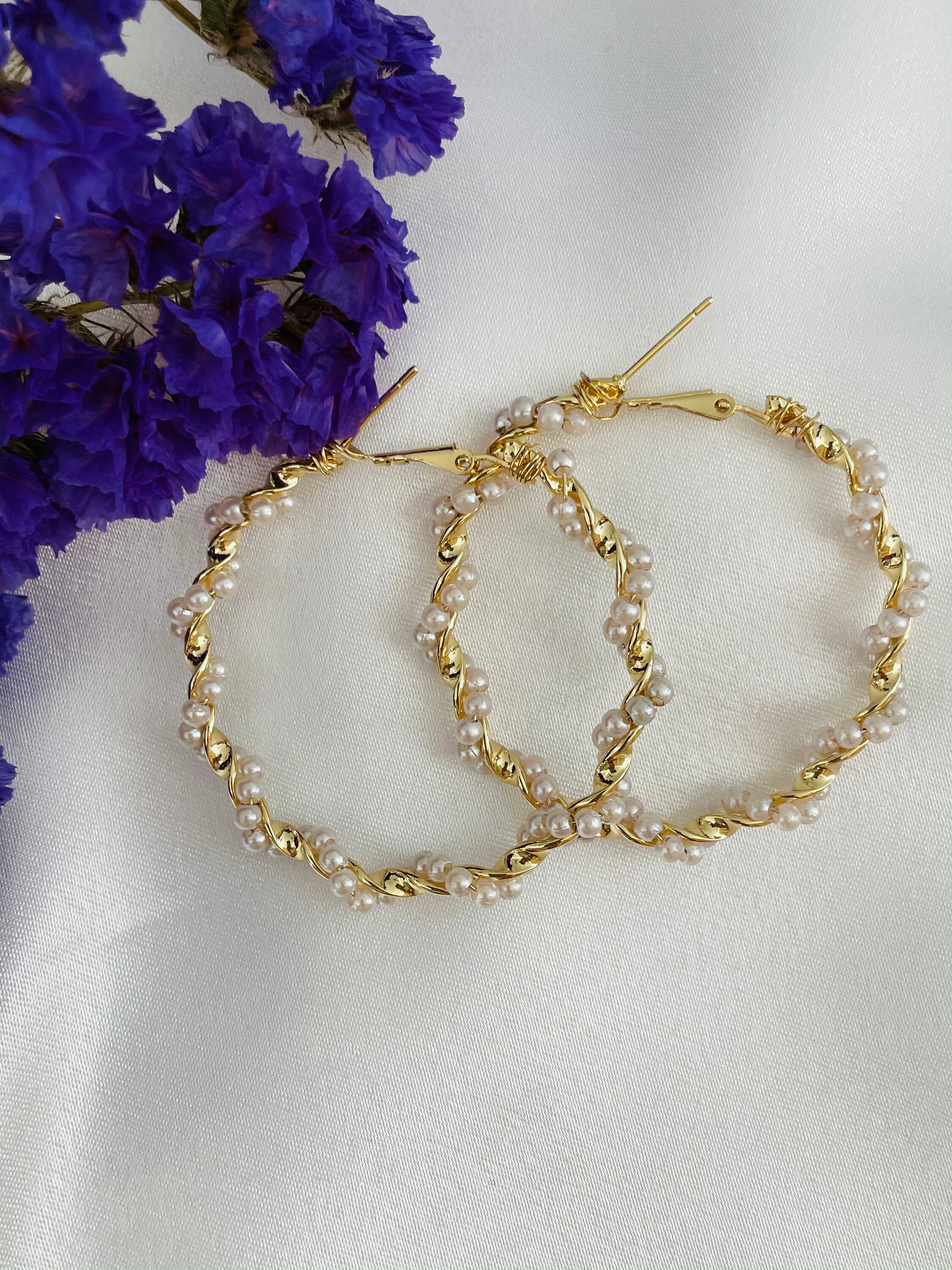 Modern Pearl Earrings. Pearl Hoop Earrings. Aesthetic Etsy