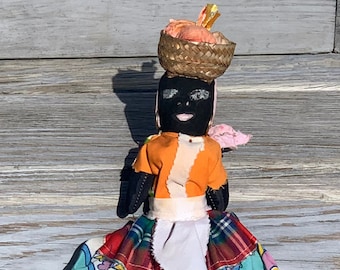 Vintage Folk Art Cloth Doll, Handmade Collectible Doll