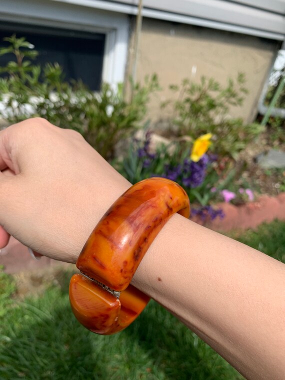 Vintage Bakelite Bracelet, Butterscotch Marble Cl… - image 6