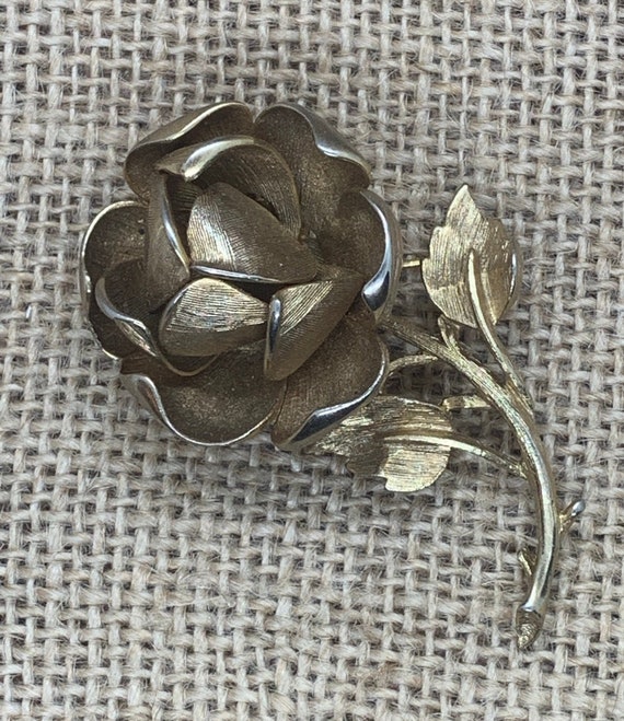 Vintage Rose Brooch, Gold Tone Brooch, Flower Bro… - image 1