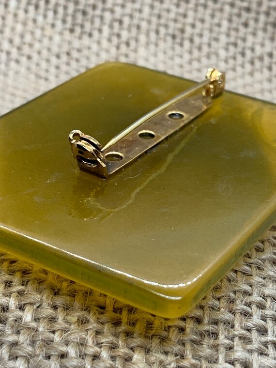 Celluloid Green Rectangular Brooch, Etched Leaf B… - image 3