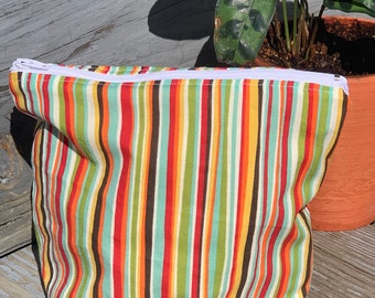 Handmade Vintage Striped Fabric Zipper Pouch, Cosmetic Bag