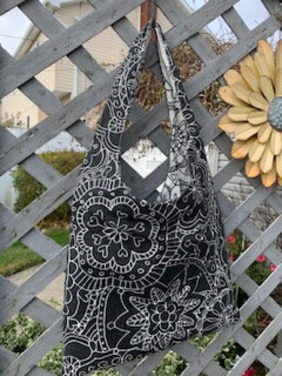 Handmade Market Bag Reversible Fabric Black/White Floral Etsy