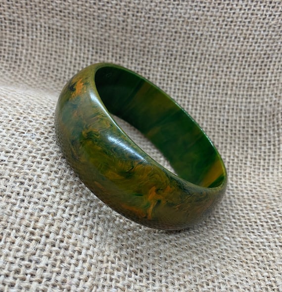 Marble Bakelite Bangle, Green Bangle, Orange Bang… - image 4