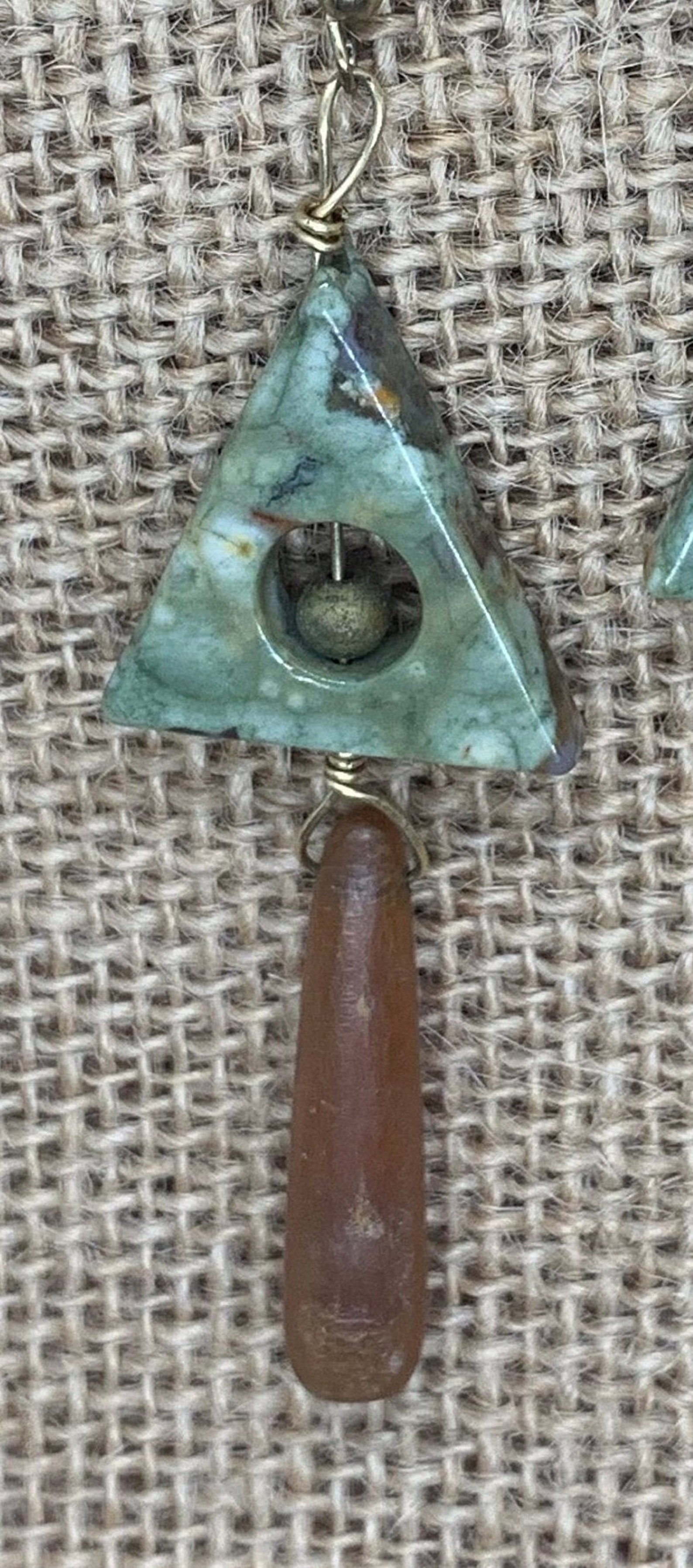 Green Stone Triangle Dangle Earrings, Marble Earrings, Dangle Earrings