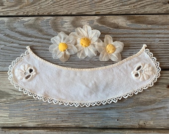 Vintage Handmade Lace Collar, 1950s White Cotton Detachable Collar