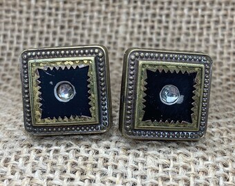 CLEARANCE - Vintage Brass and Black Cufflinks, Men's Cufflinks, Vintage Cufflinks, Cufflinks for Groom, Gifts for Dad, Men, Grandfather
