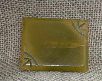 Celluloid Green Rectangular Brooch, Etched Leaf Brooch, Vintage Brooch, Carved Leaf Brooch, Birthday Gift for Mom, Wife, Mother's Day