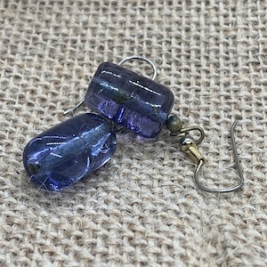 Blue Glass Dangle Beaded Earrings, Purple Drop Earrings, Dangle Earrings, Pieced Earrings. Birthday Gift for Mom, Wife, Graduation Gift