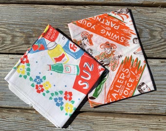 Vintage 1950s Novelty Tea Towel and Cowboy Bandana