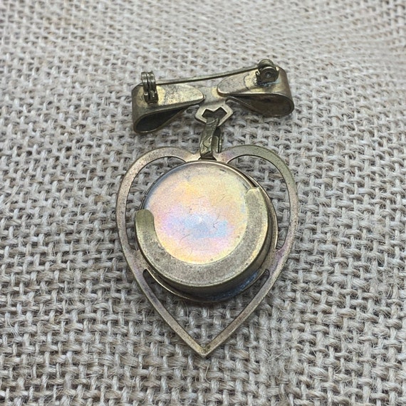 Vintage Coin Holder Brooch, Heart Shaped Pin, Lad… - image 5