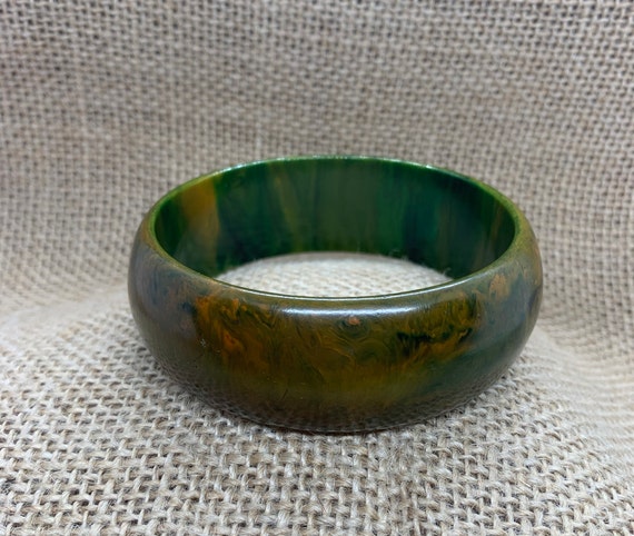 Marble Bakelite Bangle, Green Bangle, Orange Bang… - image 2