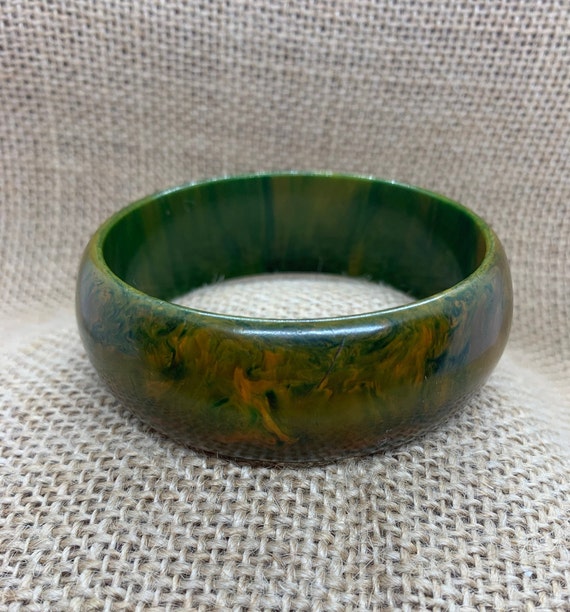 Marble Bakelite Bangle, Green Bangle, Orange Bang… - image 1