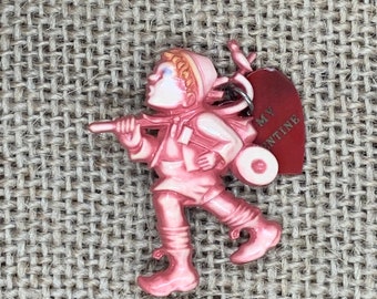 1950s Celluloid "To My Valentine" Brooch, Vintage Brooch, Swiss Hiker with Cane Brooch, Vintage Gift, Birthday Gift for Mom, Mother's Day