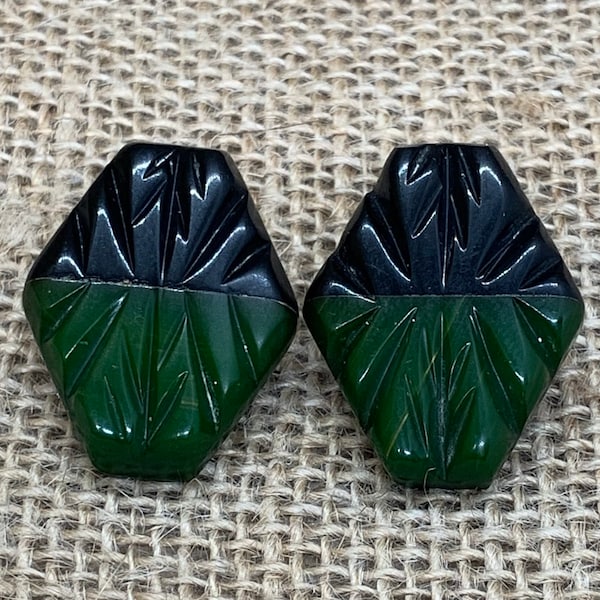 Vintage Celluloid Earrings, Green Black Pierced Earrings, Carved Earrings, Everyday Earrings, Birthday Gift for Mom, Wife, Mother's Days