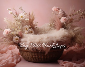 Basket with Bush Floral Newborn Digital Backdrops, Backdrop Overlays, Studio Backdrop Overlays, Fine Art Textures, Photoshop Overlays