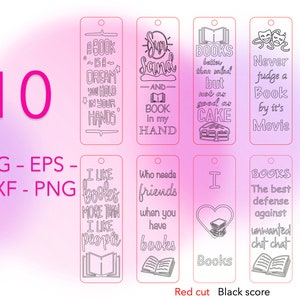 10 Bookmarks Bundle SVG, Bookmark SVG, Bookmark laser file, Bookmark Glowforge, Book quotes svg, Glowforge svg, Laser cut file