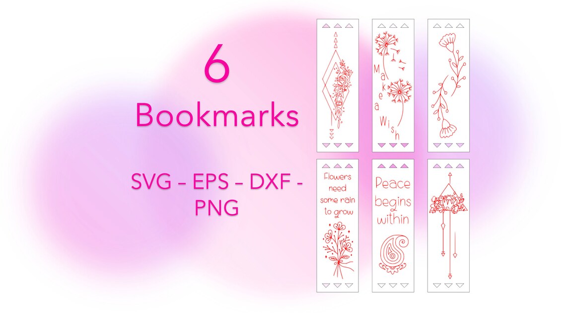 6 Bookmarks Bundle SVG Bookmark SVG Bookmark Laser File Etsy