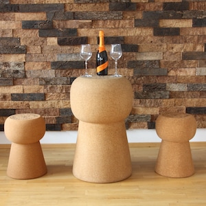 verKORKst Premium cork table and stool in the shape of a giant champagne cork * Customizable * Bar Stool * XL Champagne Bar Stool