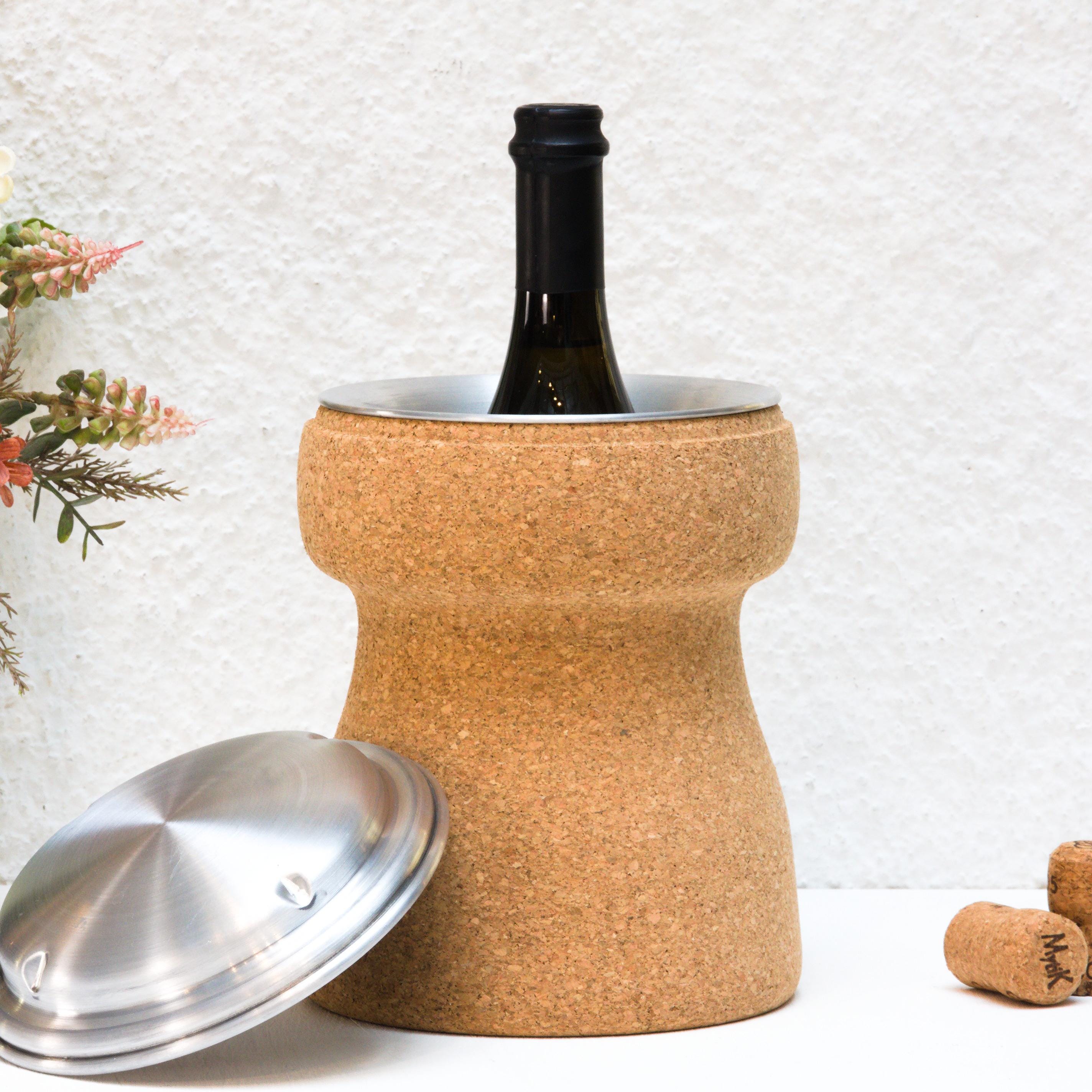verKORKst Premium wine cooler made of cork * Vintage bottle cooler for champagne, wine, sparkling wine, prosecco * Dining table, bar, garden