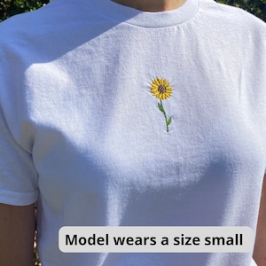 Sunflower Embroidered T-shirt/ Tee, Gift, Spring, Summer Clothing, Nature, Flowers, Gift idea, Cotton, Floral,  Aesthetic Clothing