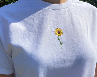 Sunflower Embroidered T-shirt/ Tee, Gift, Spring, Summer Clothing, Nature, Flowers, Gift idea, Cotton, Floral,  Aesthetic Clothing