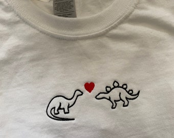 Dinosaurs in Love Embroidered Tshirt, Unisex, Oversized, Tee, Dinosaur Gift Loungewear, Present, Cotton, Dinos