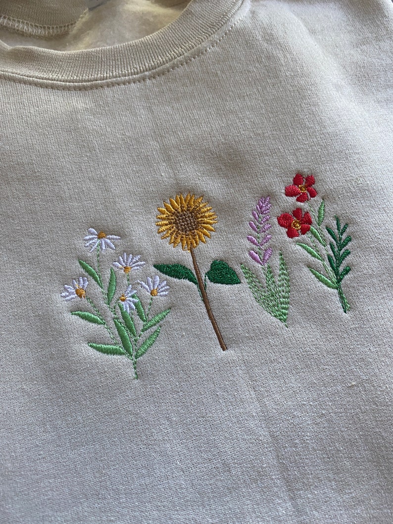 Wildflower Embroidered Sweatshirt Flowers Sunflower Etsy UK