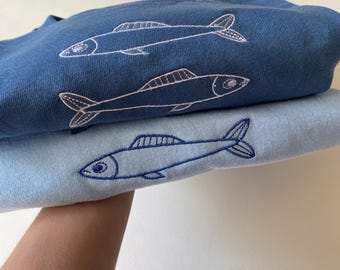 Embroidered Sardine T-shirt: Unisex Cotton Fish Tee