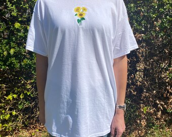 Sunflower Embroidered Tshirt, Unisex, Tee, Gift, Spring