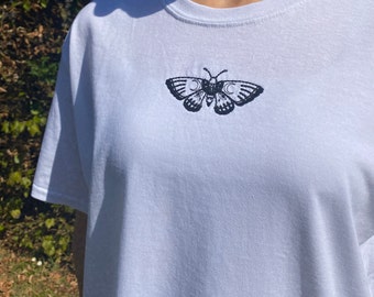 Luna Moth Moon Embroidered T-shirt, Personalised, Tee, Gift, Aesthetic Clothing, Aesthetic Shirt, Tumblr Clothing, Tumblr Shirt, Art