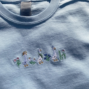 Goose Embroidered Tshirt, Party goose, embroidered tee, spring, Nature Tshirt, Cotton tshirt