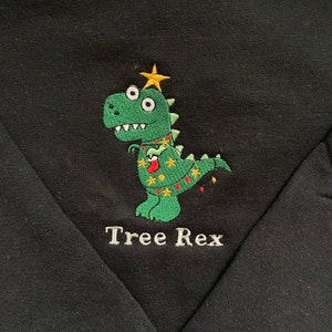 Árbol Rex Navidad Dinosaurio Bordado Sudadera, navidad, jersey, divertido, invierno, árbol, luces de navidad, dino, regalo, regalo