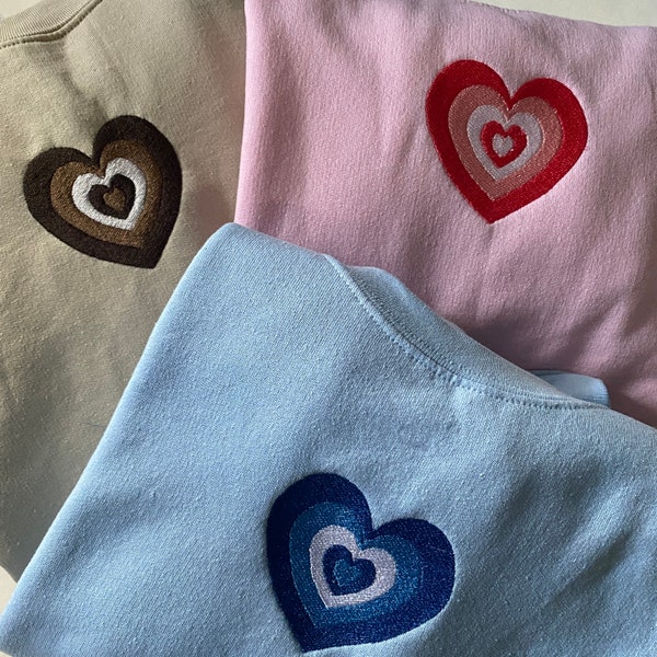 Sudadera Retro Heart Embroidered / Trendy Love Hearts Colours