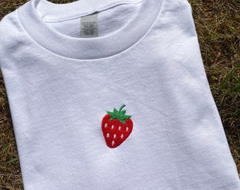 Strawberry Embroidered Tshirt, Fruit, Gift, Spring, Summer Clothing, Nature,  Gift idea, Cotton, Aesthetic Clothing, Cottage Core