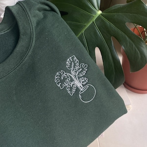 Monstera Embroidered Sweatshirt, cheeseplant, Wildflower, Plant Lover, Aesthetic, Botanical Sweater, Plants, Cosy Jumper, Boho, Gift, Spring