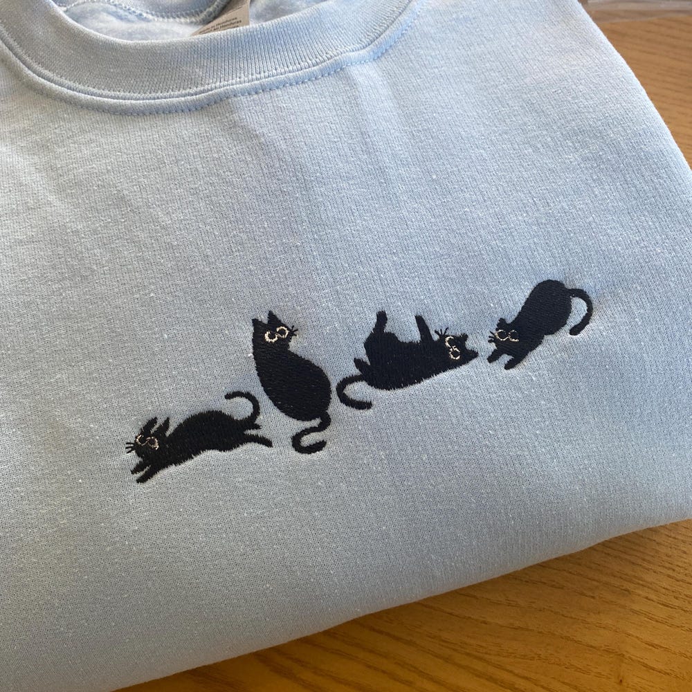 Black Cat Embroidered Sweatshirt, Cat Sweatshirt, Cat Lover, Cat Owners, Cat Crewneck, Christmas Gift, Birthday Gift, Cat Person, Cat Gift