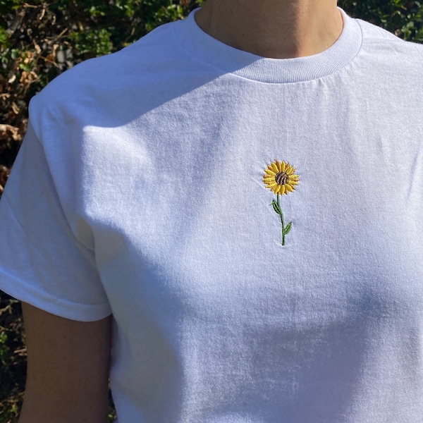 Sunflower Embroidered T-shirt/ Tee, Gift, Spring, Summer Clothing, Nature, Flowers, Gift idea, Cotton, Floral,  Aesthetic Clothing
