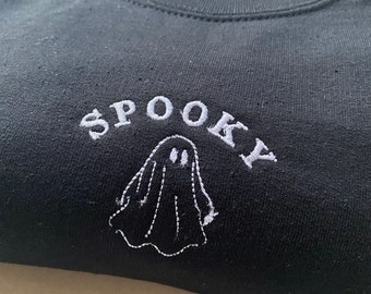 Spooky Ghost Embroidered Sweatshirt, Halloween, Ghost, Halloween sweatshirt, Jumper Autumn Clothing, Embroidery, Fall Sweater, Unisex