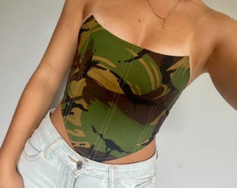 Handmade strapless corset top, custom made, camouflage print