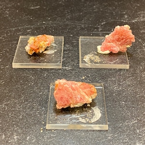 3 Thumbnail Very Nice Pieces Of Pink Rhodochrosite Crystals From Peru With Pyrite Mineral Specimen