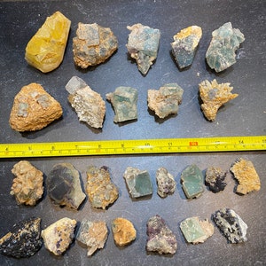 Green Fluorite On Feldspar | Yellow Fluorite | Quartz | Green Fluorite | Fluorescent Crystals From Namibia | Lot Of 25 Mineral Specimens