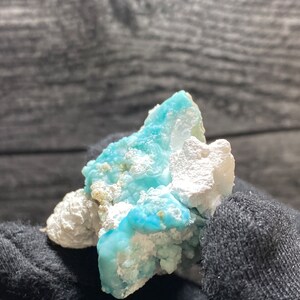 Blue Gibbsite Mineral On Matrix With White Aragonite Trace Mineral Specimen From Dachang Mine Qinglong Guizhou
