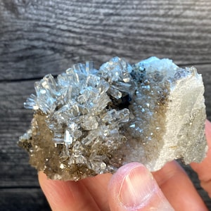 Columnar Calcite Crystal Clusters On Matrix | Hexagonal Clear Calcite Mineral Specimen From Fujian